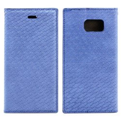 Samsung Galaxy S6 Edge Slim Check Magnetic Flip Leather Wallet Case (Navy Blue)